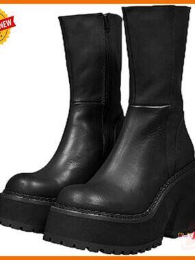 Women's Chunky Heel Platform Ankle Boots Combat Booties Punk Style